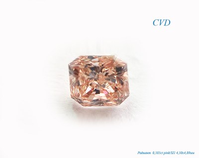 Синтетический CVD бриллиант 0,584ct, Радиант, Light Pink/SI1
