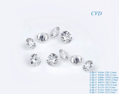 Бриллианты CVD (КР57 / от 0,056 ct до 0,144 ct. VVS - I / H - I) 9 каменей.